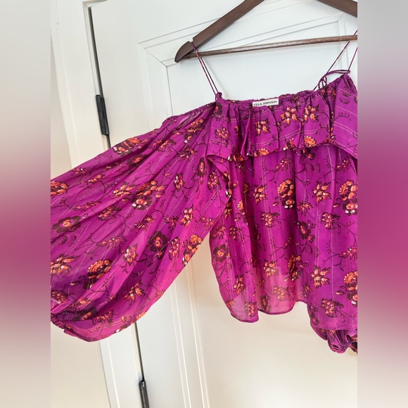 Ulla Johnson Fuchsia Pink Silk Coline Blouse Shirt Cold Shoulder Top Size S - Picture 4 of 8